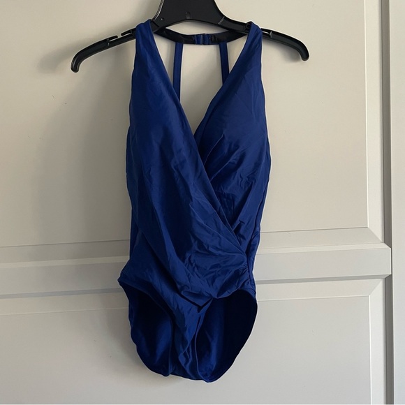 New! Miraclesuit Rock Solid Blue Wrapsody One Piece Swimsuit 20510 - Picture 4 of 13